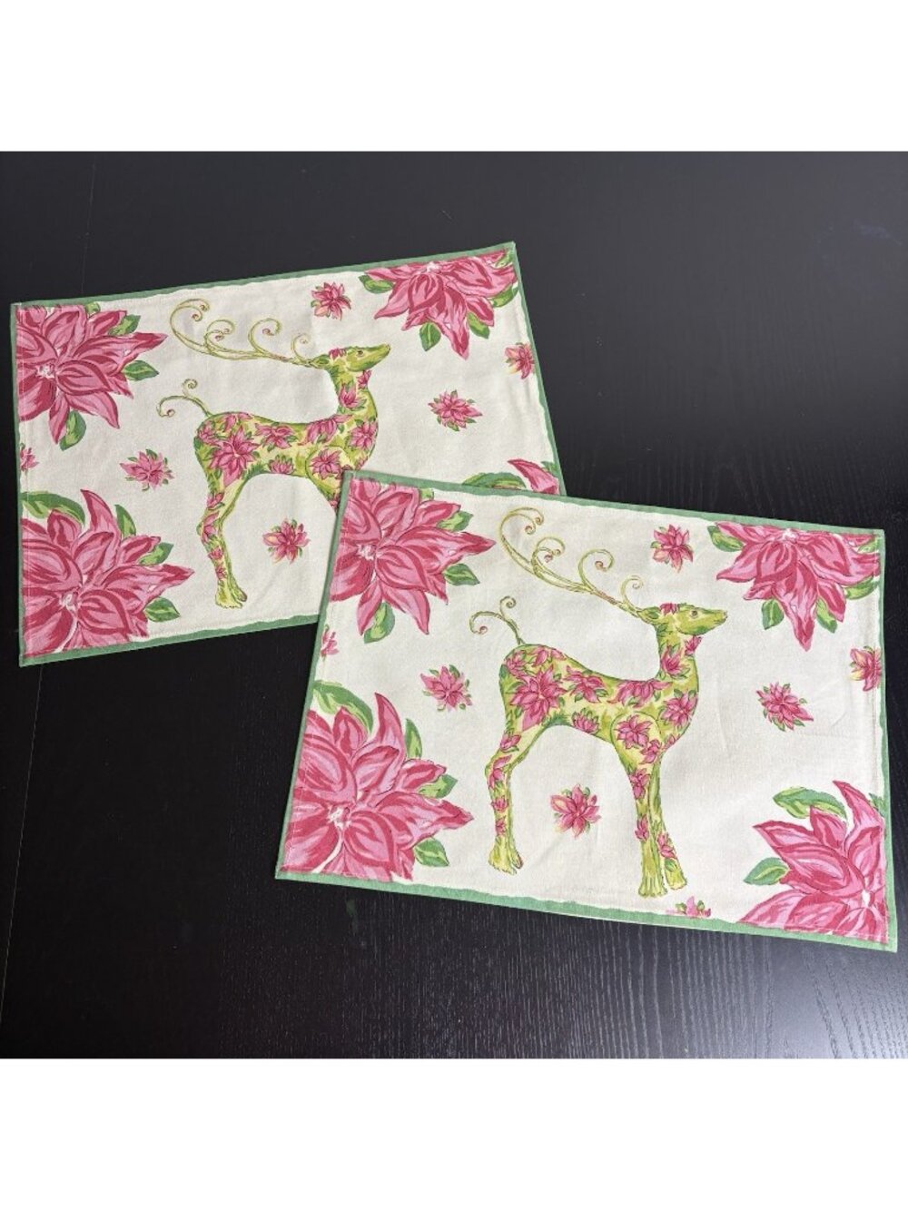 NWT APRIL CORNELL/Cornell Trading Set of 2 Christmas Deer Placemats NEW